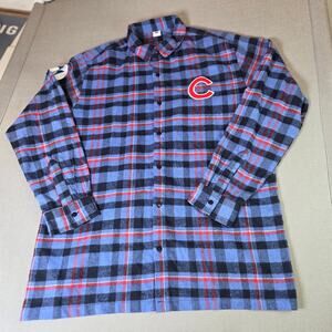Chicago Cubs Blue Plaid Flannel Button Down Shirt XL Motorola Patch MLB
